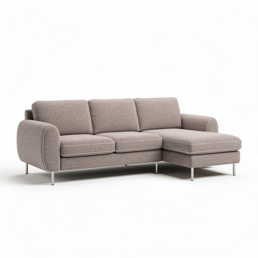 Corner sectional sofa in light gray fabric with metal legs 220 x 90 x 85cm