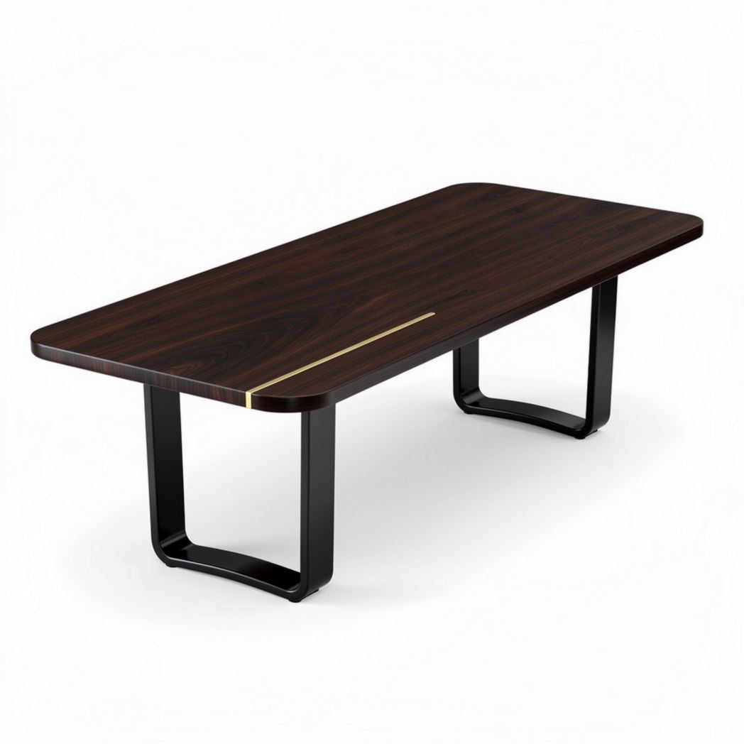 Wooden coffee table with black metal legs and gold accent 140 x 80 x 75cm