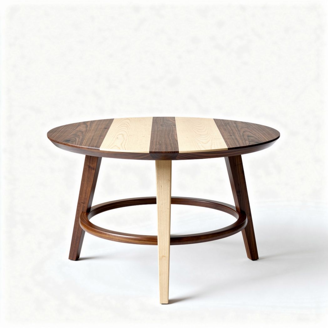 Round coffee table with mixed wood finish in natural and dark tones 80 x 80 x 40cm