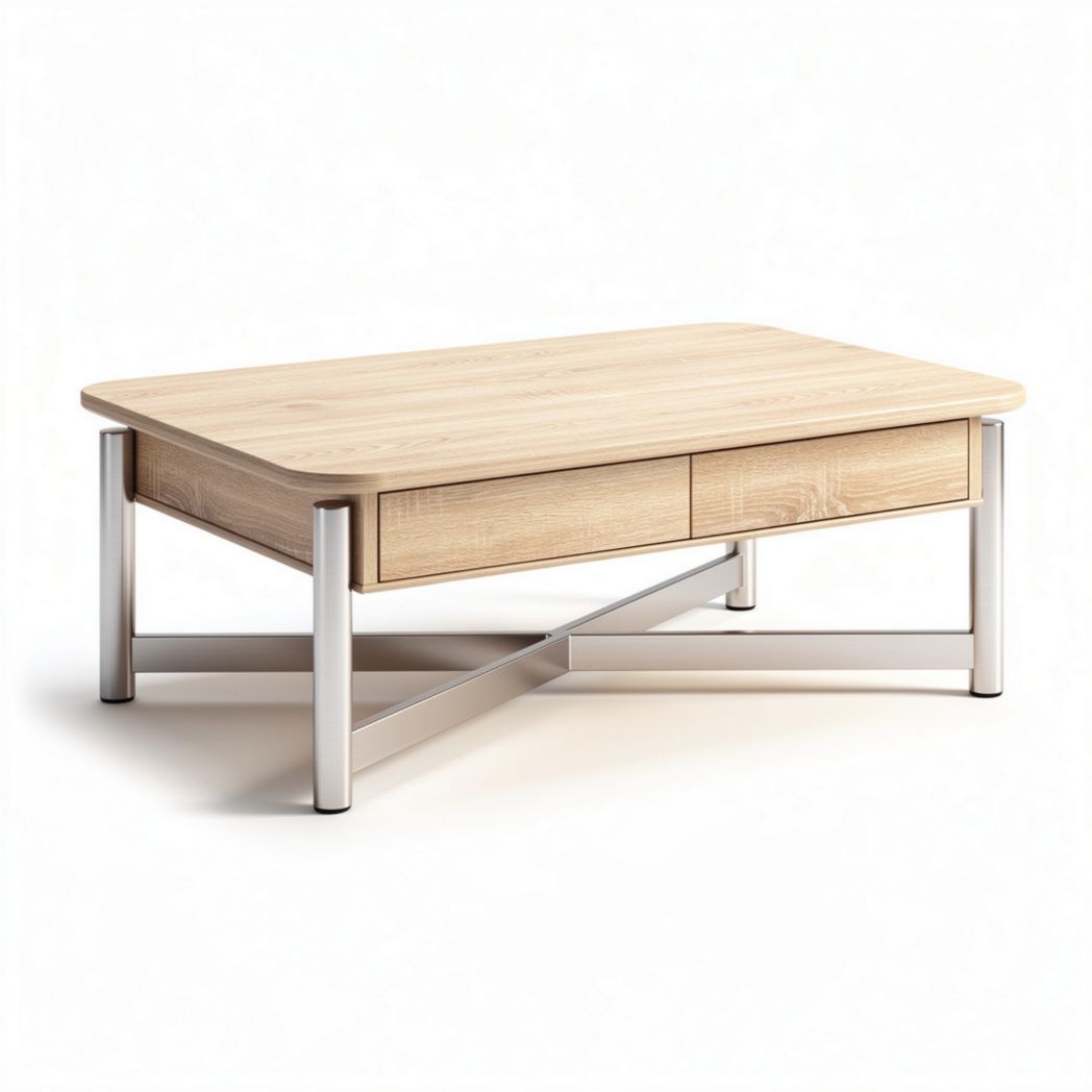 Wooden coffee table with two drawers and metal legs 120 x 60 x 45cm