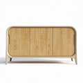 Wooden storage cabinet with slatted front and beige frame 90 x 45 x 65cm