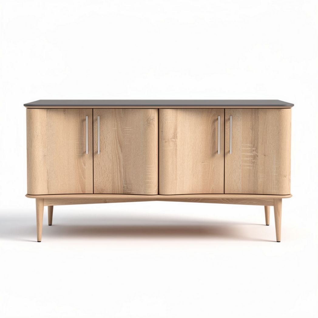 Wooden sideboard with four doors and black top finish 130 x 40 x 70cm
