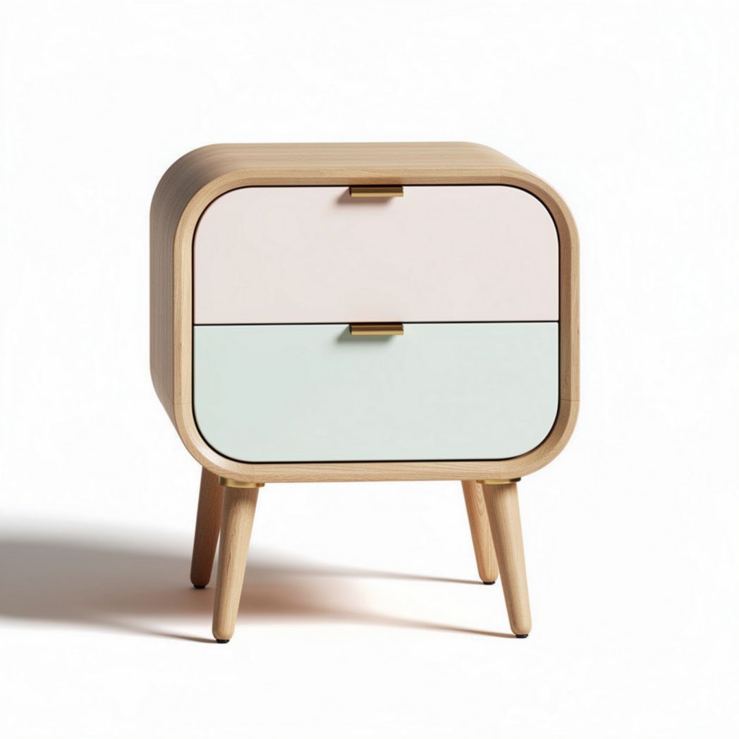 Wooden nightstand with two drawers in pastel colors 45 x 40 x 60cm