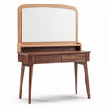 Wooden vanity table with mirror and two storage drawers natural finish 100 x 80 x 40cm