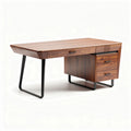 Walnut finish office desk with metal legs and two storage drawers 150 x 75 x 75cm