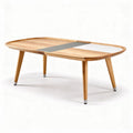 Wooden coffee table with glass insert oval shape 120 x 80 x 40cm