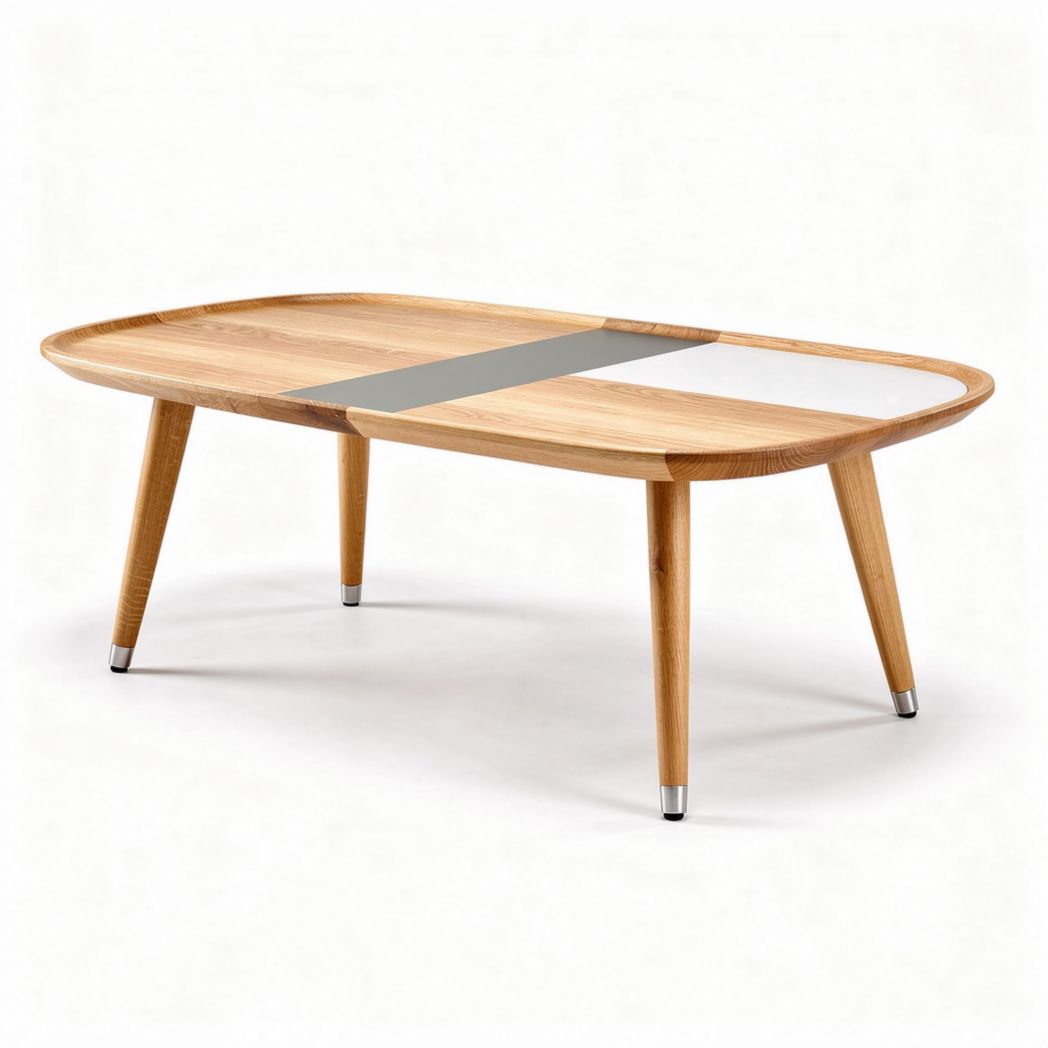 Wooden coffee table with glass insert oval shape 120 x 80 x 40cm