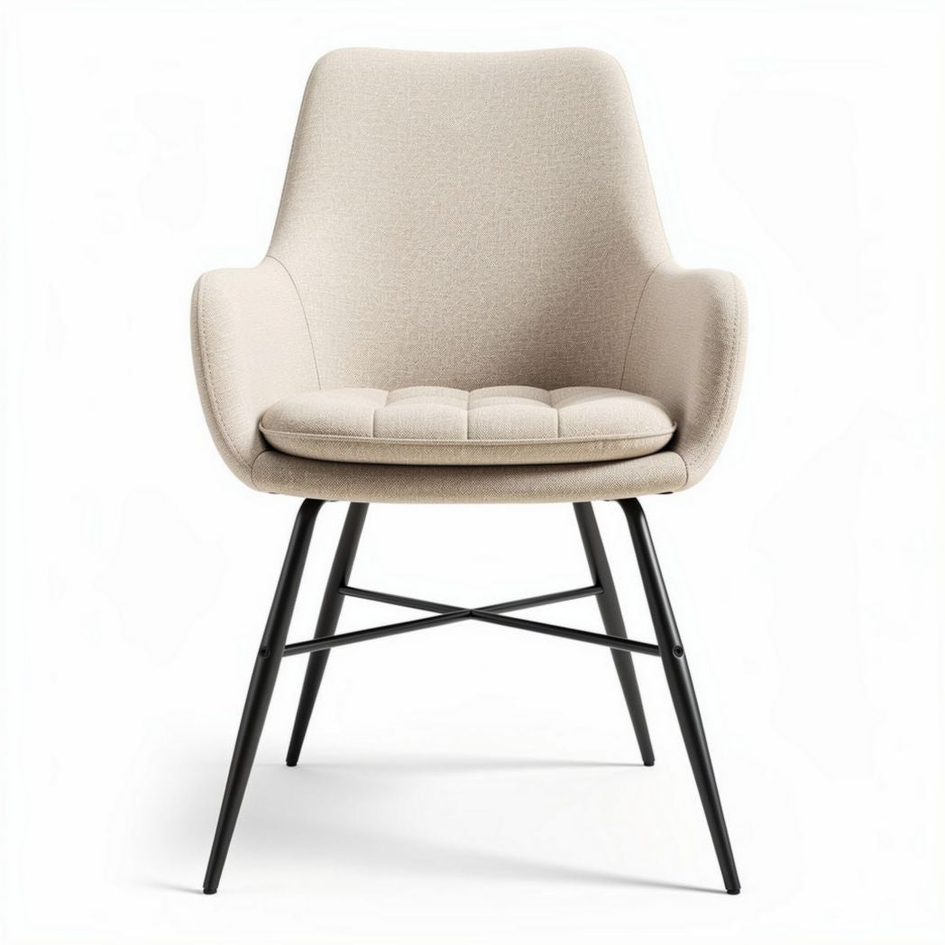 Fabric lounge chair with steel legs in beige color 45 x 55 x 85cm
