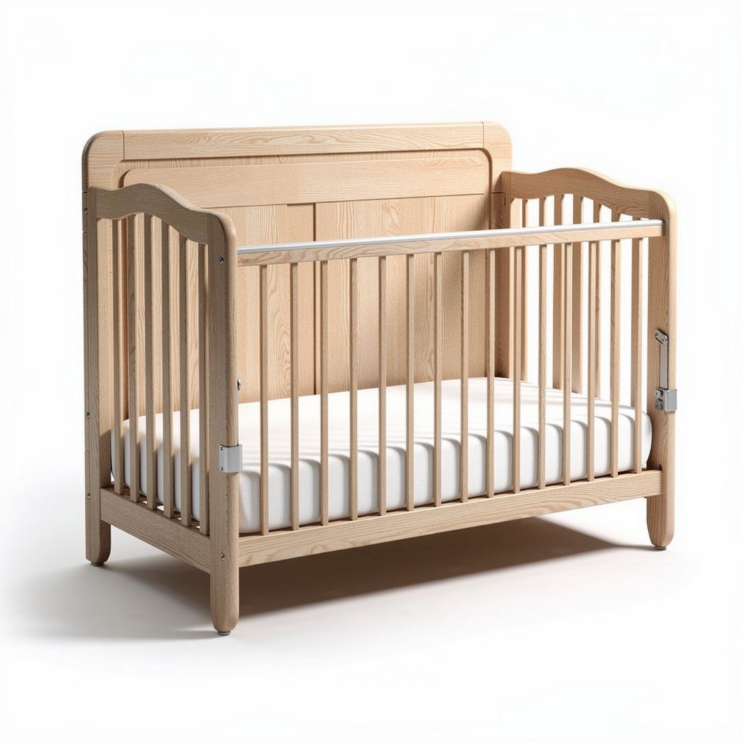 Wooden crib with mattress 120 x 60 x 90cm for infants in natural finish