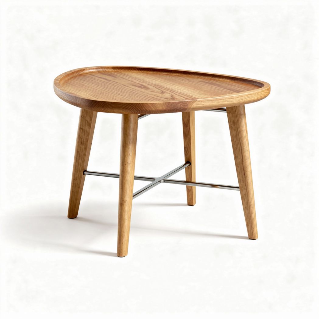Wooden coffee table with oval top and metal support 60 x 40 x 45cm