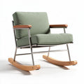 Rocking chair with fabric cushion and wooden armrests in green color