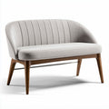 Upholstered gray loveseat with wooden legs and curved back design 150 x 70 x 80cm